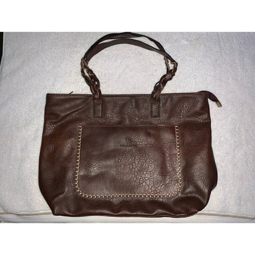WEIMEIBAIGE OVERSIZED BROWN VEGAN LEATHER BRAIDED TOTE BAG PURSE